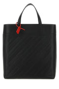 Off White Man Black Leather Binder Shopping Bag