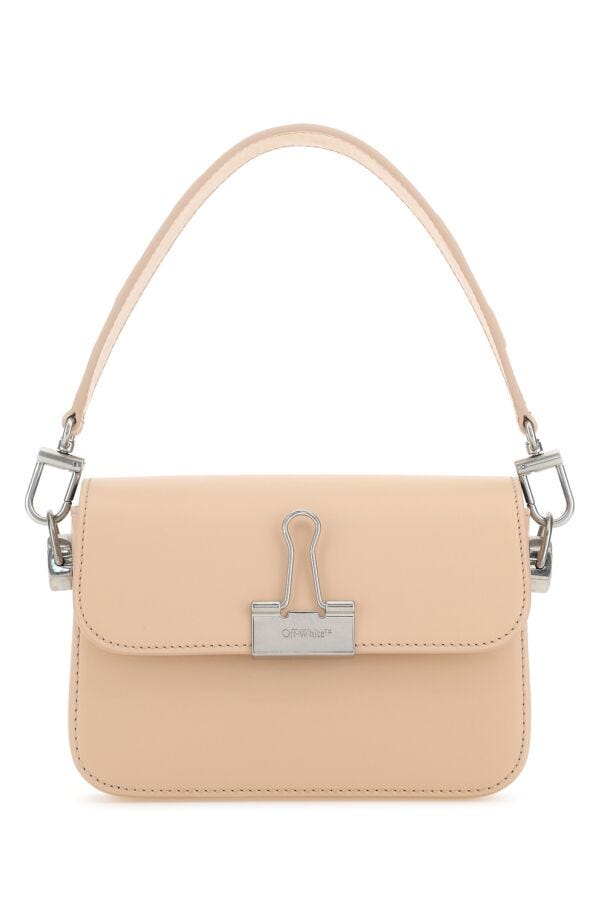 Off White Woman Light Pink Leather Small Plain Binder Handbag