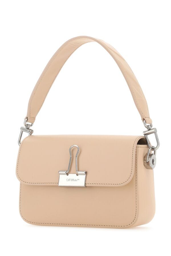 Off White Woman Light Pink Leather Small Plain Binder Handbag