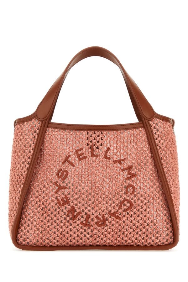Stella Mccartney Woman Pink Raffia Stella Logo Shoulder Bag