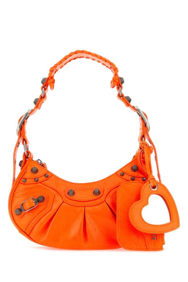 Balenciaga Woman Fluo Orange Nappa Leather Le Cagole Xs Shoulder Bag