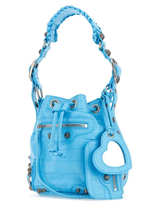 Balenciaga Woman Light-Blue Leather Le Cagole Xs Bucket Bag