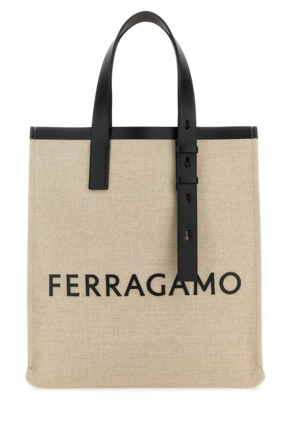 Salvatore Ferragamo Man Sand Canvas Shopping Bag
