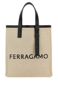 Salvatore Ferragamo Man Sand Canvas Shopping Bag