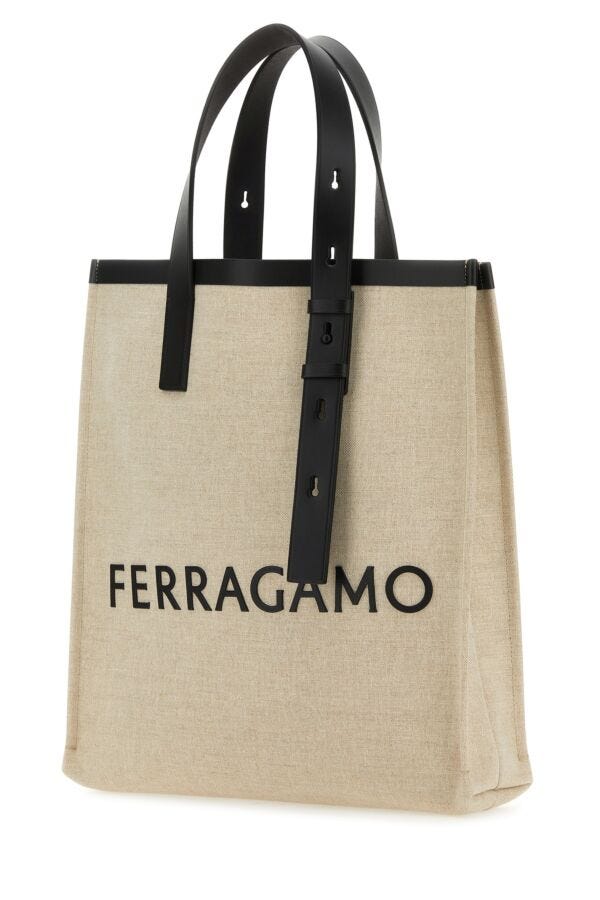 Salvatore Ferragamo Man Sand Canvas Shopping Bag