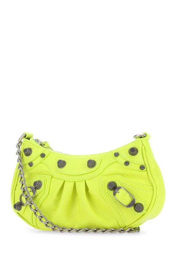 Balenciaga Woman Fluo Yellow Leather Le Cagole Mini Handbag