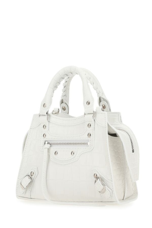 Balenciaga Woman White Leather Mini Neo Classic Handbag