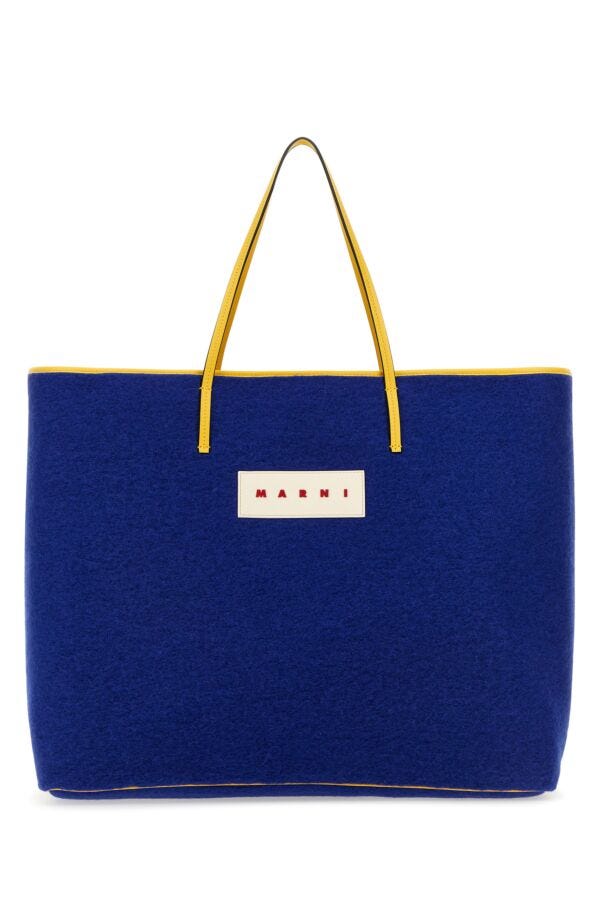 Marni Man Blue Felt Medium Janus Shopping Bag