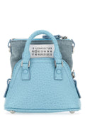 Maison Margiela Woman Light Blue Leather And Fabric 5Ac Classique Baby Handbag