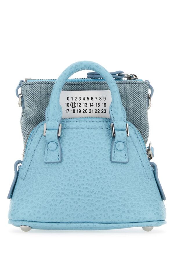 Maison Margiela Woman Light Blue Leather And Fabric 5Ac Classique Baby Handbag