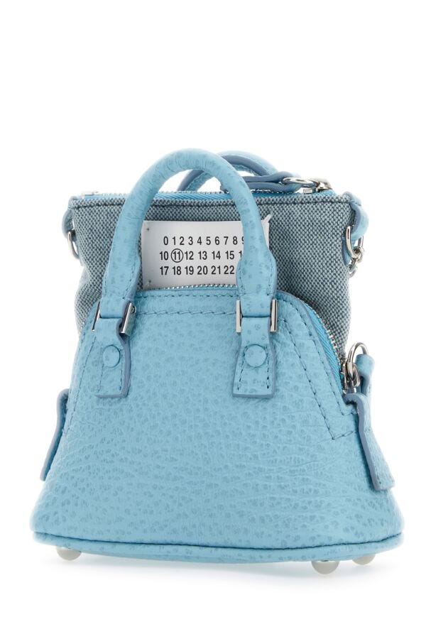 Maison Margiela Woman Light Blue Leather And Fabric 5Ac Classique Baby Handbag