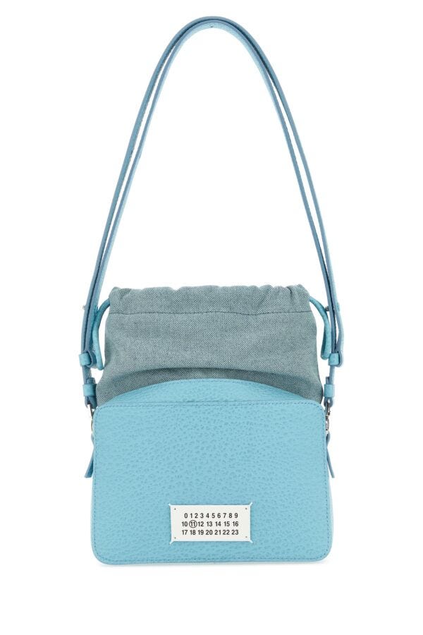 Maison Margiela Woman Light Blue Leather And Fabric 5Ac Bucket Bag