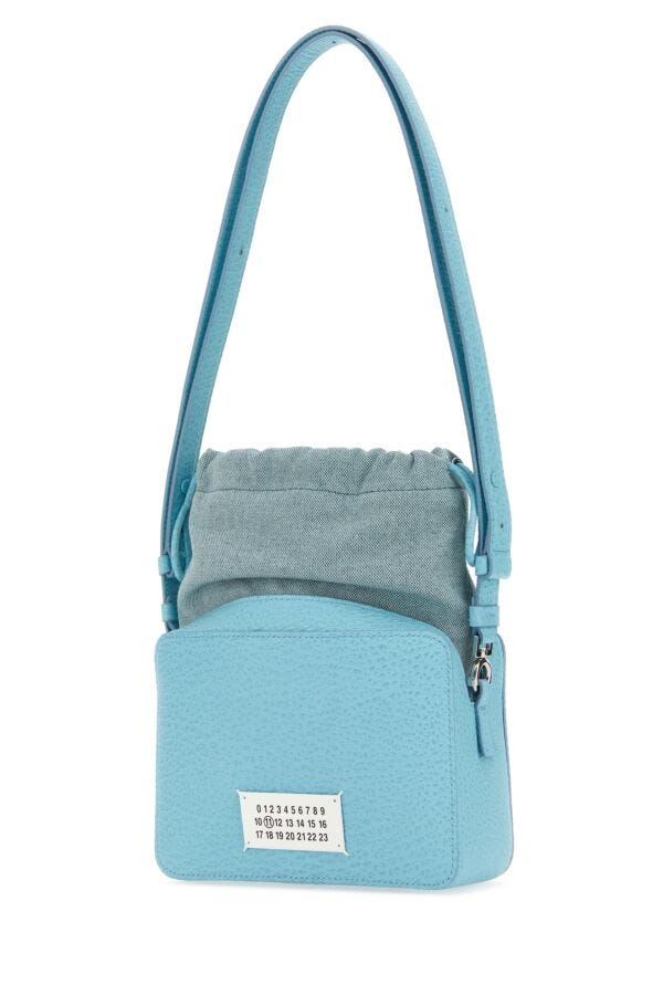 Maison Margiela Woman Light Blue Leather And Fabric 5Ac Bucket Bag