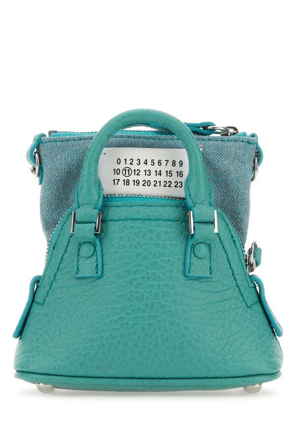 Maison Margiela Woman Sea Green Leather And Fabric 5Ac Classique Baby Handbag