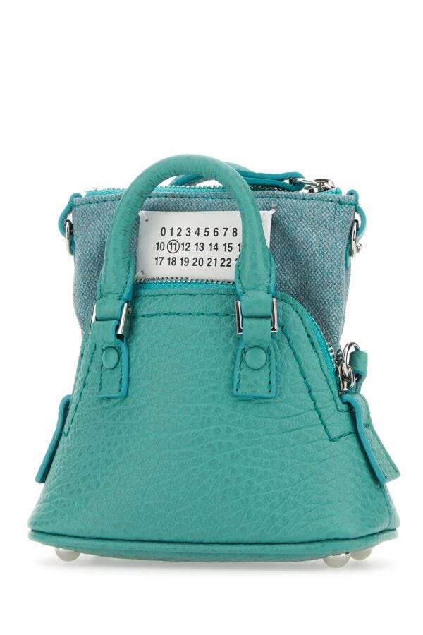 Maison Margiela Woman Sea Green Leather And Fabric 5Ac Classique Baby Handbag