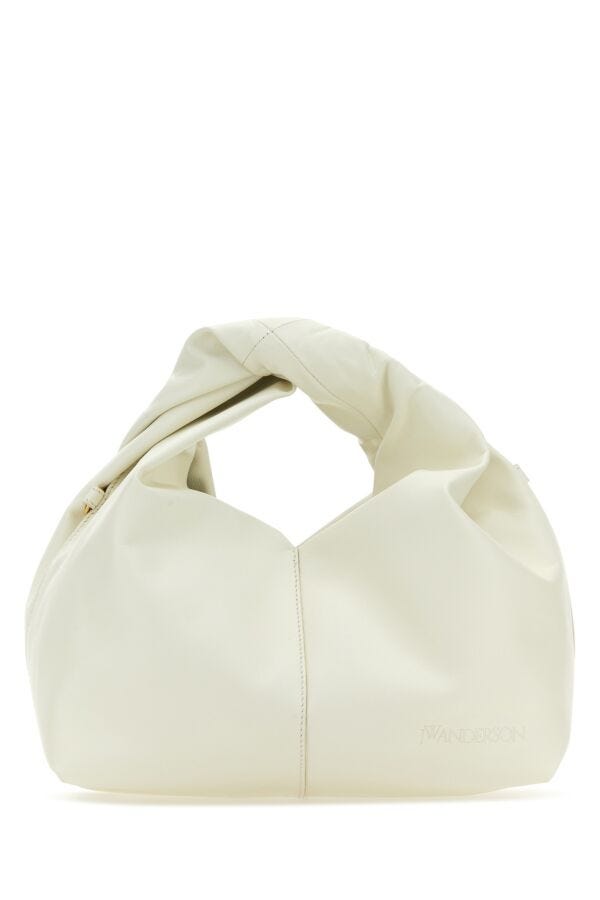 Jw Anderson Woman Ivory Leather Mini Twister Hobo Handbag