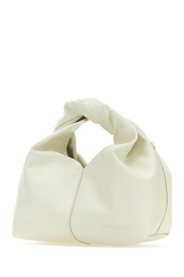 Jw Anderson Woman Ivory Leather Mini Twister Hobo Handbag
