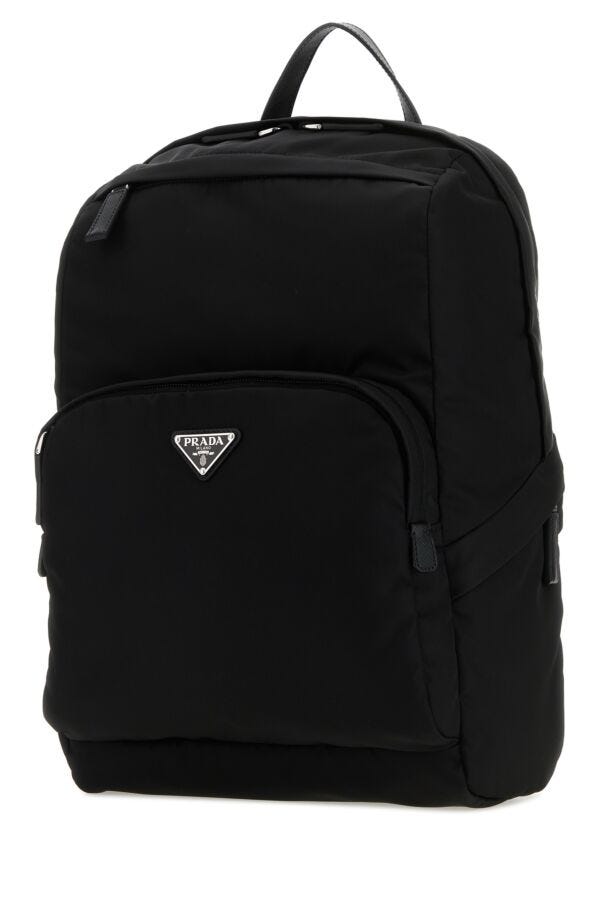 Prada Man Black Re-Nylon And Leather Backpack