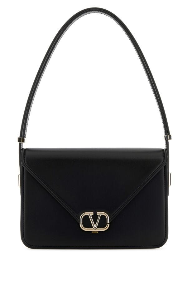 Valentino Garavani Woman Black Leather Vlogo Shoulder Bag