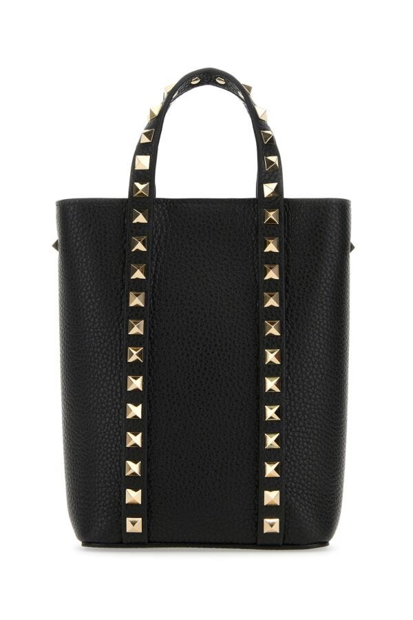 Valentino Garavani Woman Black Leather Rockstud Handbag