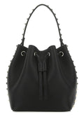 Valentino Garavani Woman Black Leather Rockstud Bucket Bag