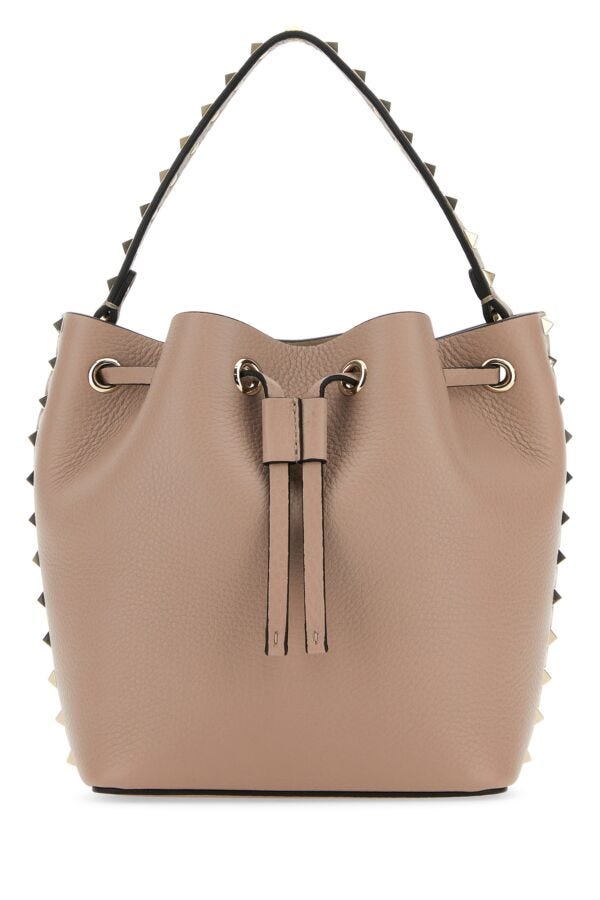Valentino Garavani Woman Antiqued Pink Leather Rockstud Bucket Bag