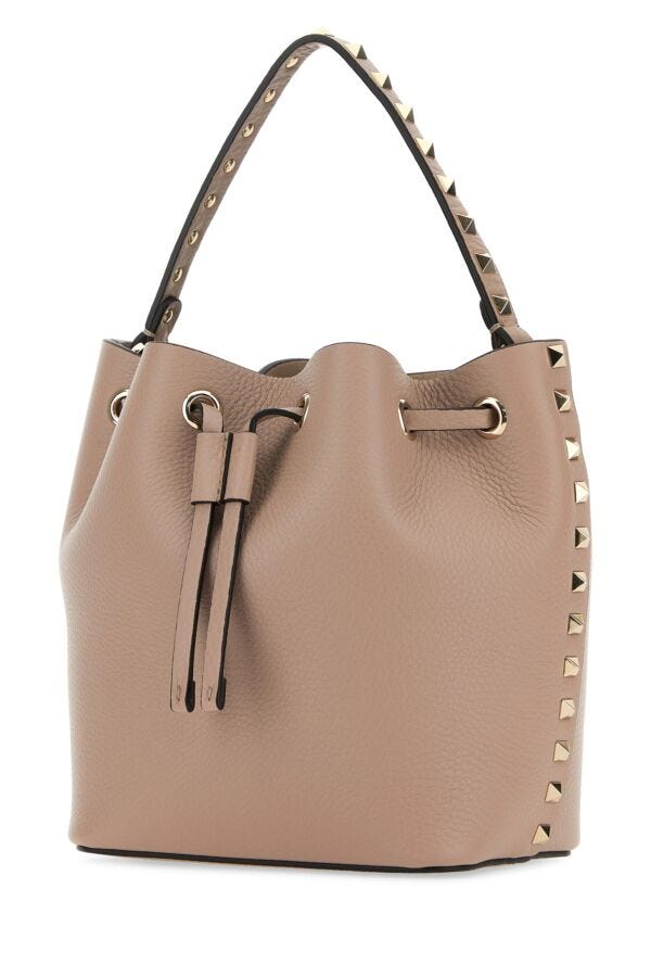 Valentino Garavani Woman Antiqued Pink Leather Rockstud Bucket Bag