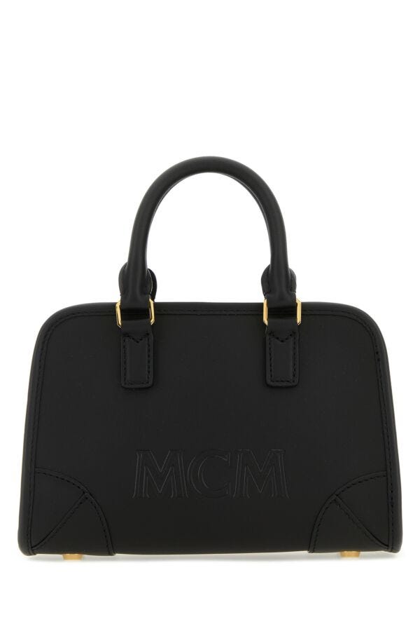 Mcm Unisex Black Leather Aren Boston Mini Handbag