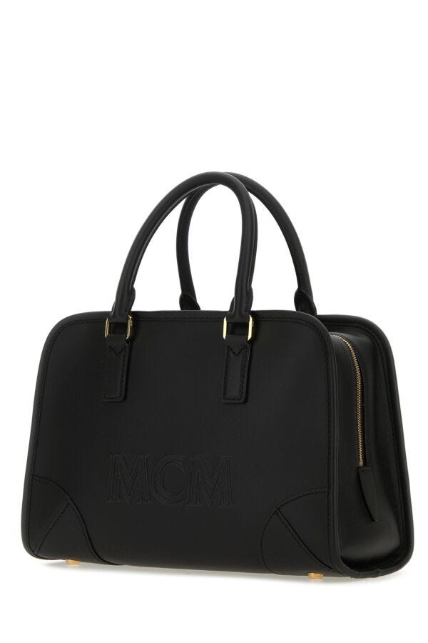 Mcm Unisex Black Leather Aren Boston Medium Handbag