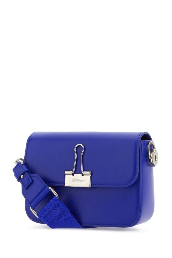 Off White Woman Electric Blue Leather Small Plain Binder Handbag