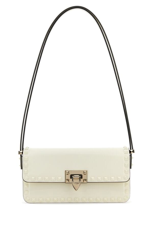 Valentino Garavani Woman Ivory Leather Rockstud Shoulder Bag