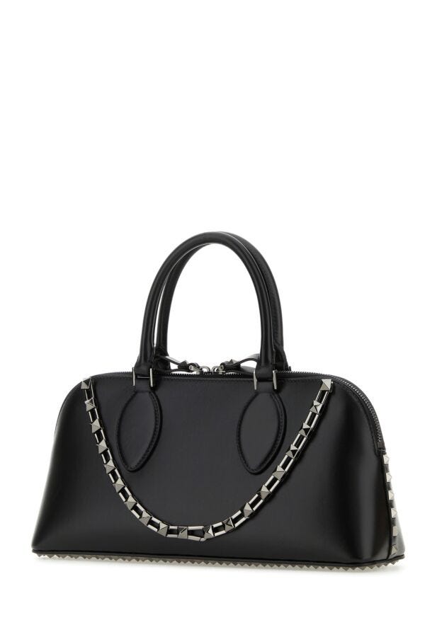 Valentino Garavani Woman Black Leather Rockstud Handbag