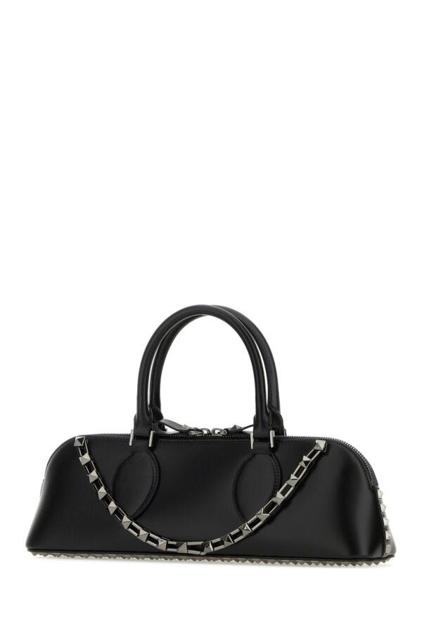 Valentino Garavani Woman Black Leather Rockstud East-West Handbag
