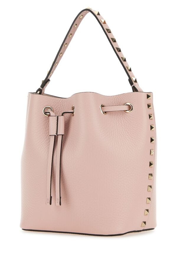 Valentino Garavani Woman Light Pink Leather Rockstud Bucket Bag