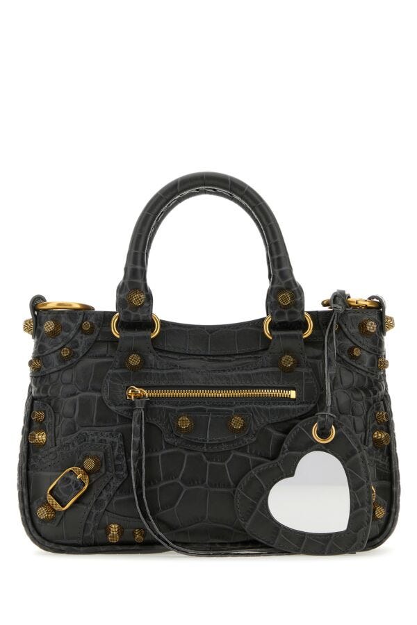 Balenciaga Woman Charcoal Leather Neo Cagole S Handbag