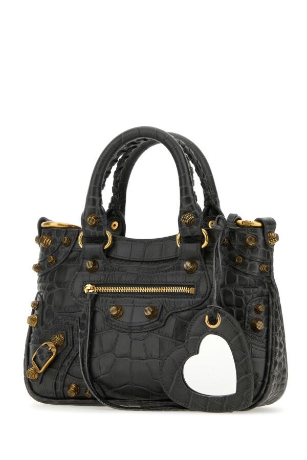 Balenciaga Woman Charcoal Leather Neo Cagole S Handbag