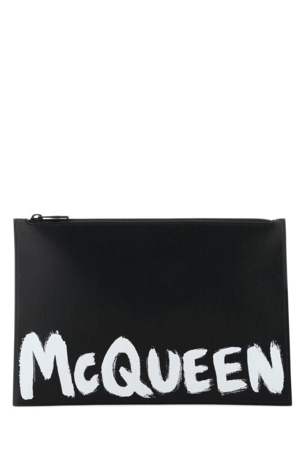 Alexander Mcqueen Man Black Leather Clutch