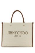 Jimmy Choo Woman Sand Canvas Avenue M Shopping Bag