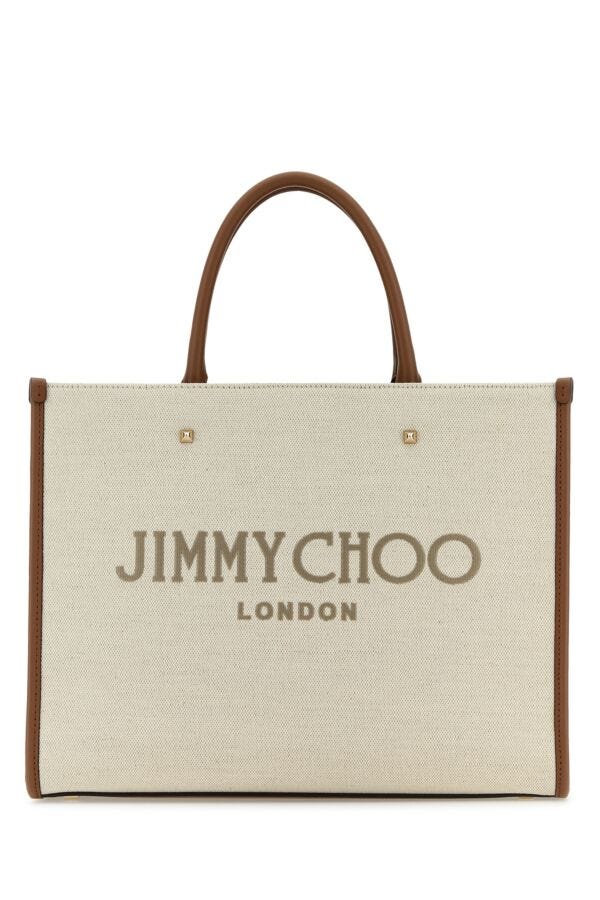 Jimmy Choo Woman Sand Canvas Avenue M Shopping Bag