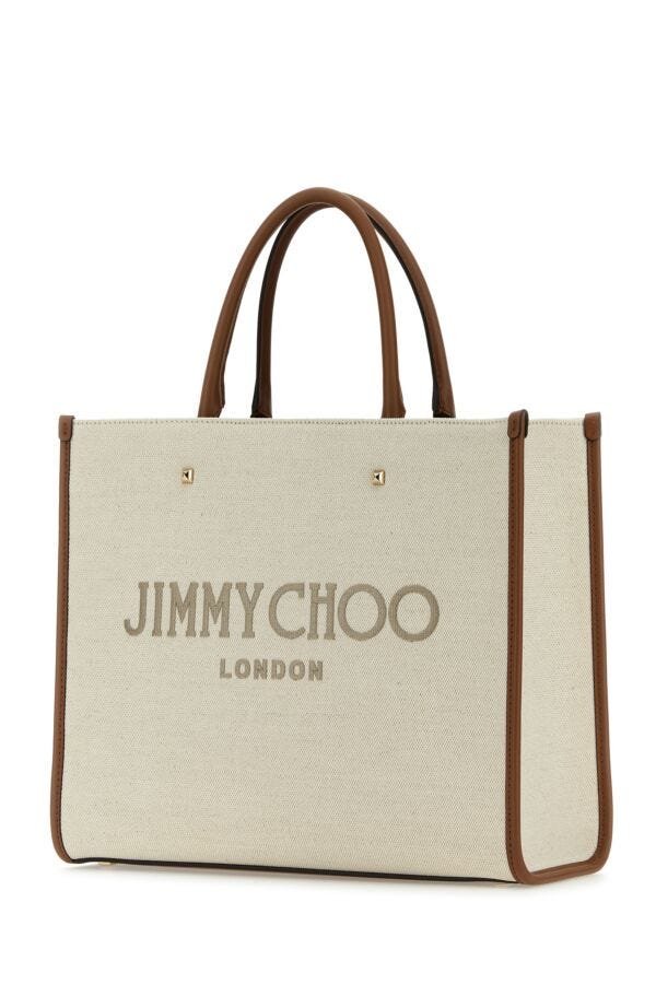 Jimmy Choo Woman Sand Canvas Avenue M Shopping Bag