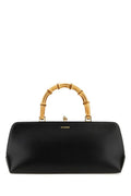 Jil Sander Woman Black Leather Small Goji Bamboo Handbag
