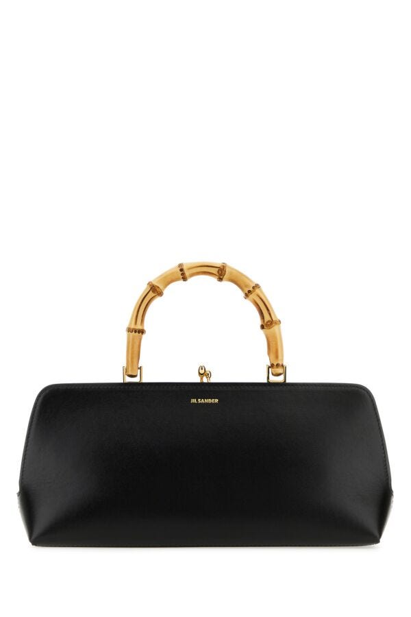 Jil Sander Woman Black Leather Small Goji Bamboo Handbag