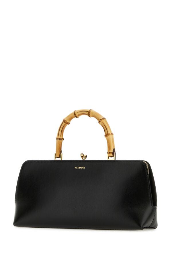 Jil Sander Woman Black Leather Small Goji Bamboo Handbag
