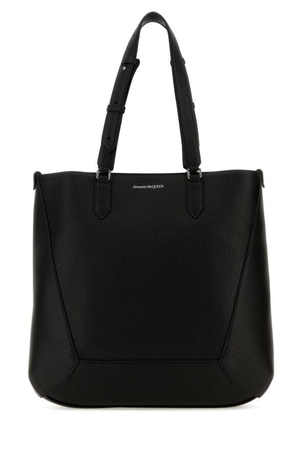 Alexander Mcqueen Man Black Leather Medium Edge Shopping Bag