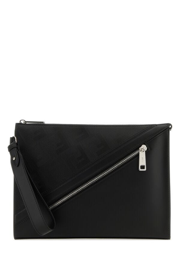 Fendi Man Black Leather Fendi Shadow Diagonal Clutch