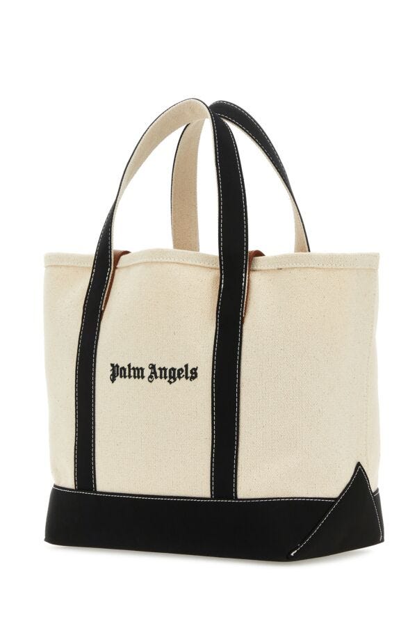 Palm Angels Woman Ivory Canvas Shopping Bag