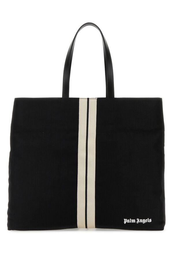 Palm Angels Man Black Canvas Shopping Bag