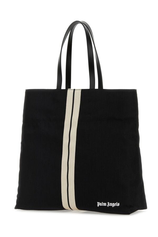 Palm Angels Man Black Canvas Shopping Bag