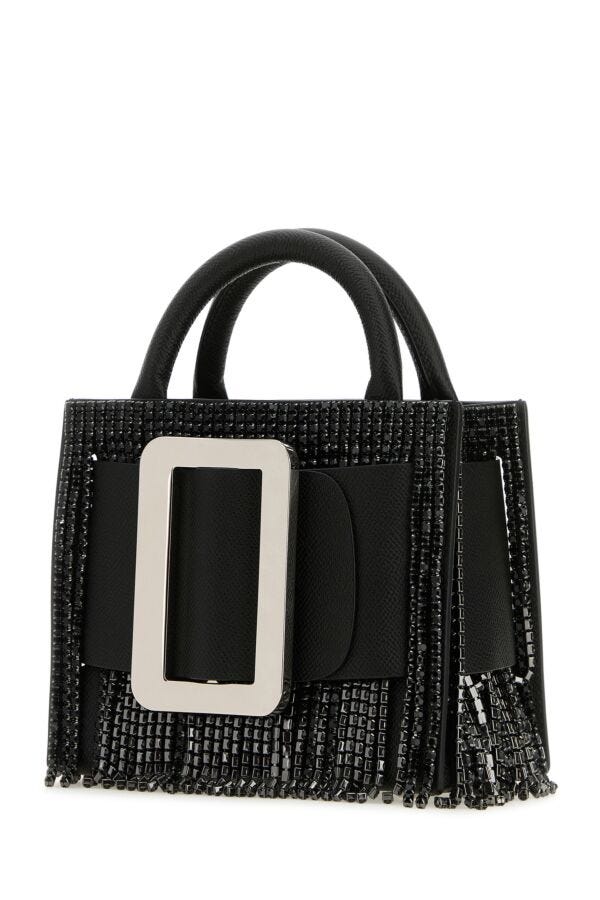 Boyy Woman Black Leather Bobby 18 Crystal Flapper Handbag