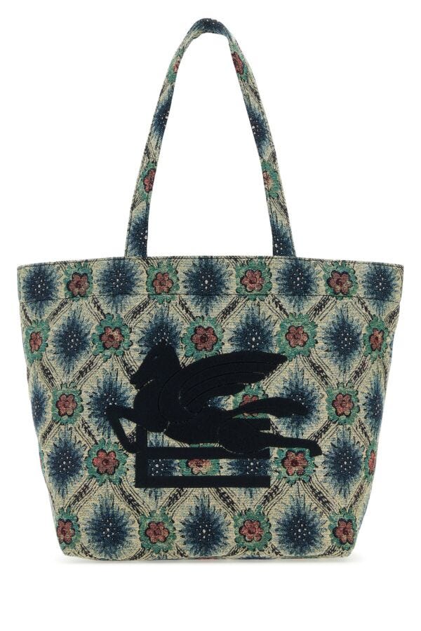 Etro Woman Embroidered Canvas Medium Soft Trotter Shopping Bag